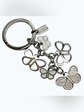 NWOT COACH Multi Butterfly Pave Swarovski Crystal Keychain Bag Charm Silver Tone